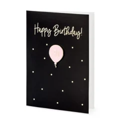 Karte mit Umschlag Happy Birthday 30 mit Emaille Anstecker Luftballon schwarz rosa goldfarbig 14,8x10,5cm