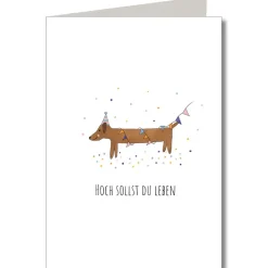 KEITCARDS Doppelkarte Hoch sollst du leben Party Dackel mit Umschlag 10,5x14,7cm