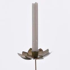 Kerzenhalter Blume für Stabkerzen Metall messingfarben 12cm