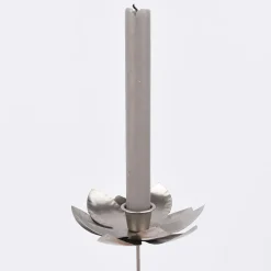 Kerzenhalter Blume für Stabkerzen Metall silberfarben 12cm