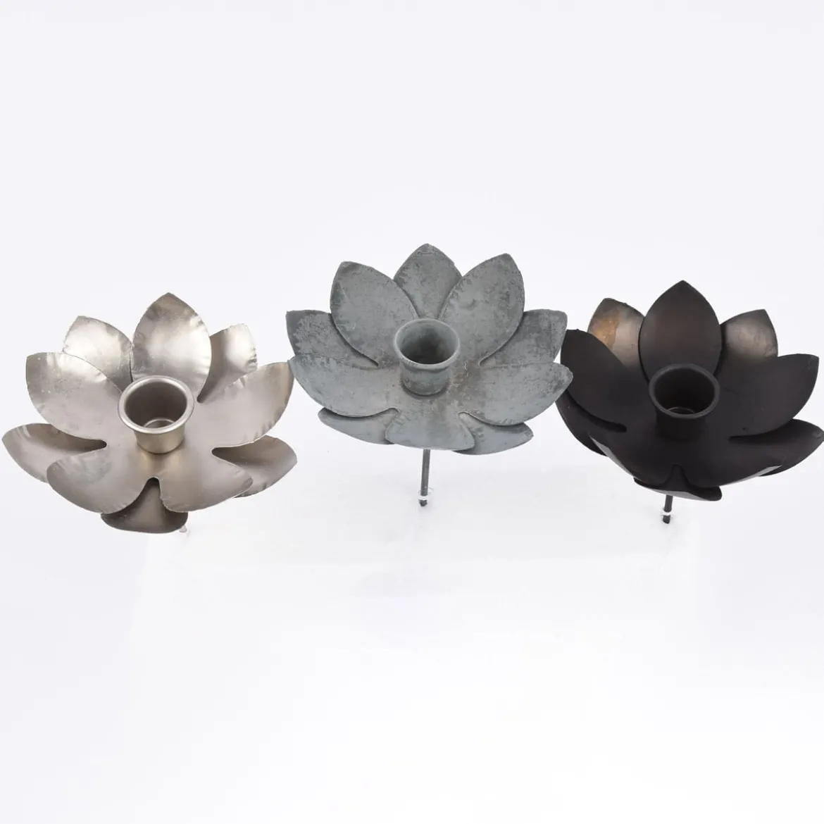 Kerzenhalter Blume für Stabkerzen Metall silberfarben 12cm