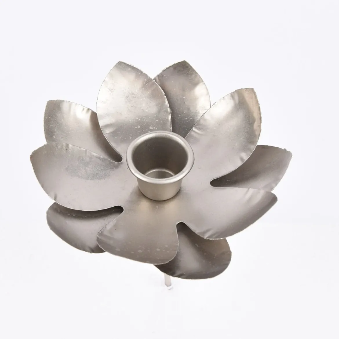 Kerzenhalter Blume für Stabkerzen Metall silberfarben 12cm