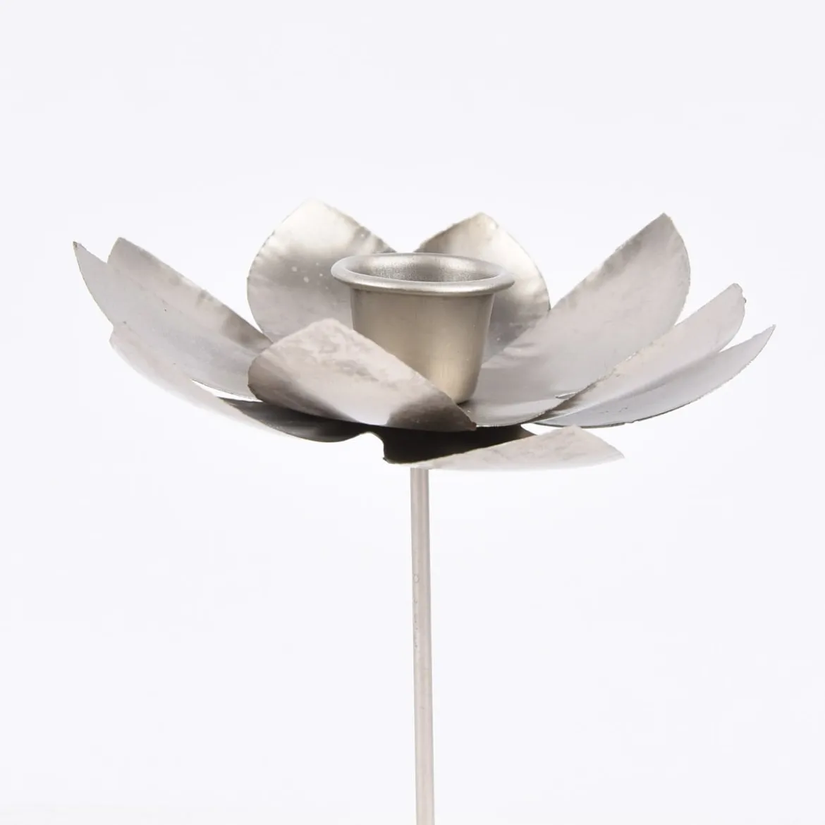 Kerzenhalter Blume für Stabkerzen Metall silberfarben 12cm