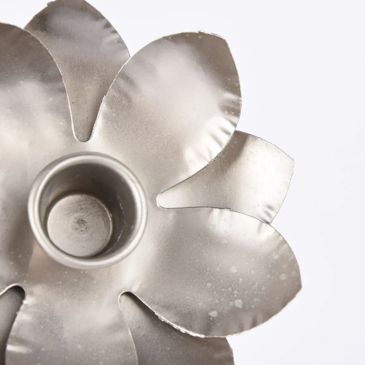 Kerzenhalter Blume für Stabkerzen Metall silberfarben 12cm