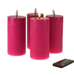 Kerzen-Set LED Echtwachskerzen mit Timer und 3D Flamme 4er Set pink 7,5x15cm von Werner Voß