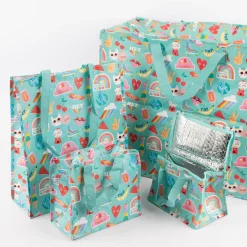 Kühltasche Happy Time aus recycelten Material türkisblau bunt 21x12x16cm