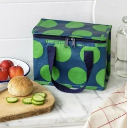 Kühltasche Spotlight Grün auf Blau aus recyceltem Kunststoff 21x12x16cm von Rex London