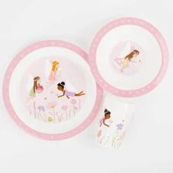 Kinder Geschirrset 3-tlg. Feenwelt aus recycelten PET-Flaschen weiß rosa bunt 26,5x6,5x24,5cm von Sass & Belle