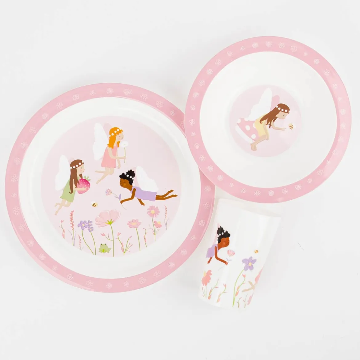 Kinder Geschirrset 3-tlg. Feenwelt aus recycelten PET-Flaschen weiß rosa bunt 26,5x6,5x24,5cm von Sass & Belle