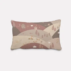Kinder Kissenhülle Mountain Forest Animals Waldtiere Hügel Leinenlook rosa beige verschiedene Größen von SCHÖNER LEBEN.