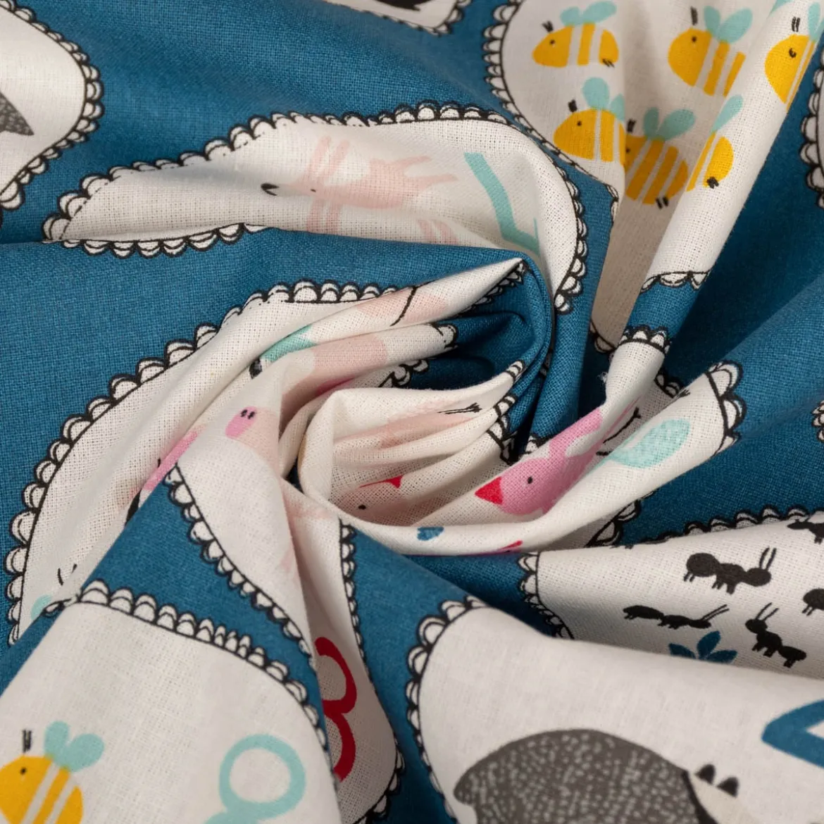 Kinderstoff Dekostoff Baumwollstoff Cretonne Numbers Zahlen Tiere blau bunt 1,60m Breite