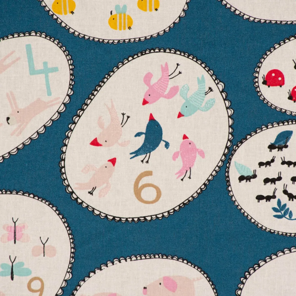 Kinderstoff Dekostoff Baumwollstoff Cretonne Numbers Zahlen Tiere blau bunt 1,60m Breite