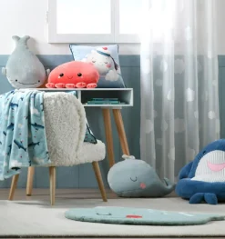 Kinderteppich Walfisch Moby kuschelweich waschbar blau 85x60cm