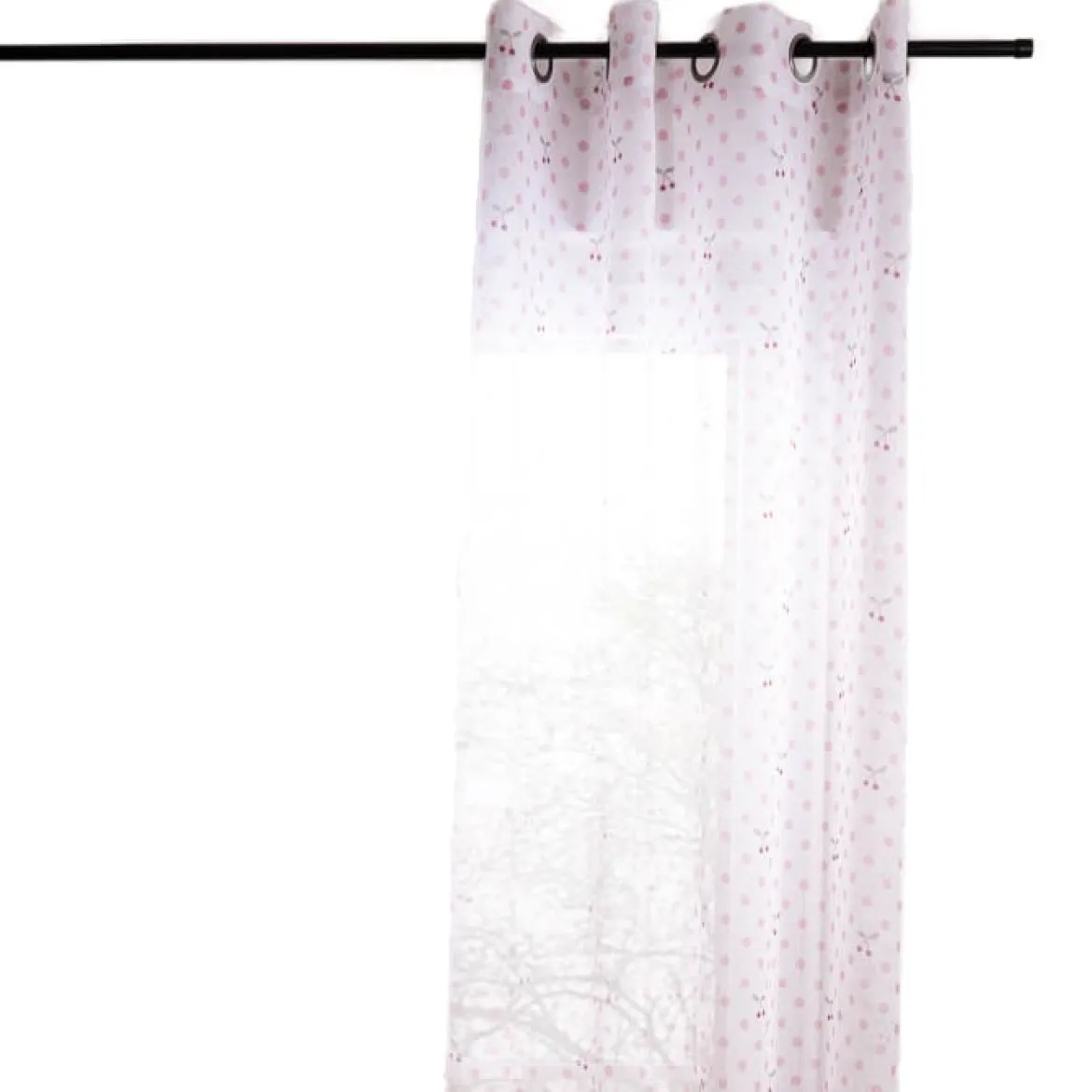 Kinderzimmer Ösengardine gemustert Punkte mit Kirschen halbtransparent weiß rosa 140x260cm