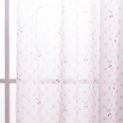 Kinderzimmer Ösengardine gemustert Punkte mit Kirschen halbtransparent weiß rosa 140x260cm