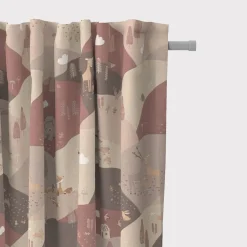 Kinderzimmer Vorhang Mountain Forest Animals Waldtiere Hügel Leinenlook rosa beige 245cm oder Wunschlänge von SCHÖNER LEBEN.