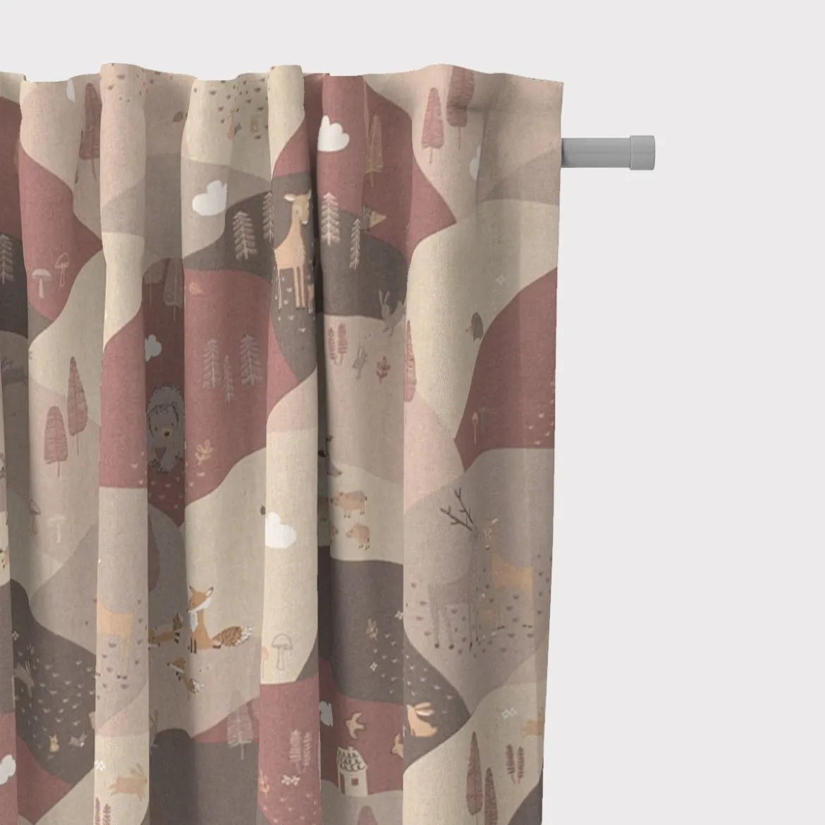 Kinderzimmer Vorhang Mountain Forest Animals Waldtiere Hügel Leinenlook rosa beige 245cm oder Wunschlänge von SCHÖNER LEBEN.