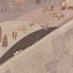 Kinderzimmer Vorhang Mountain Forest Animals Waldtiere Hügel Leinenlook rosa beige 245cm oder Wunschlänge von SCHÖNER LEBEN.