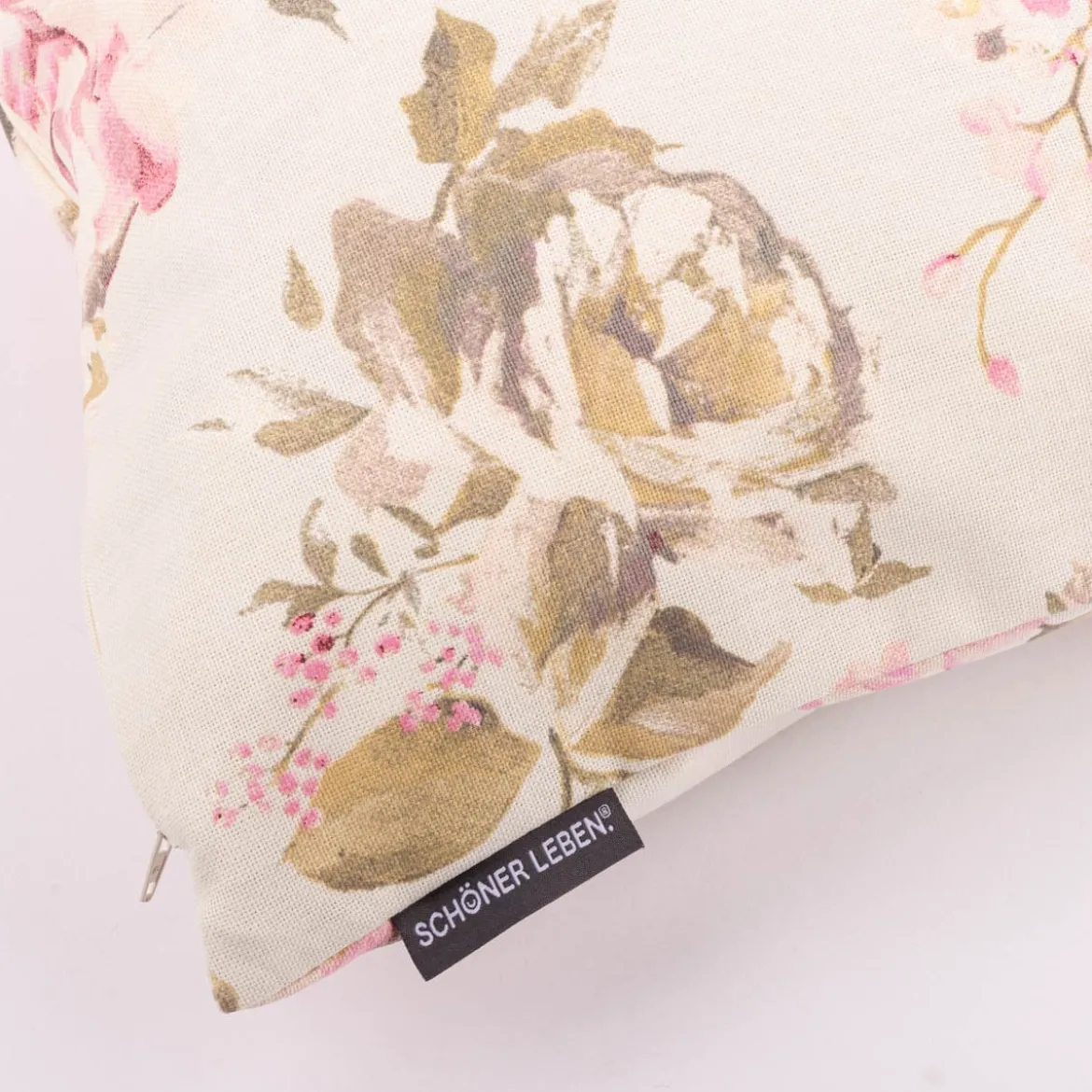 Kissenhülle Classic Painted Rose Rosen ecru rosa in versch. Größen oder Wunschmaß von SCHÖNER LEBEN.