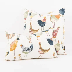Kissenhülle Harriet Vintage Hühner wollweiß bunt in versch. Größen von SCHÖNER LEBEN.