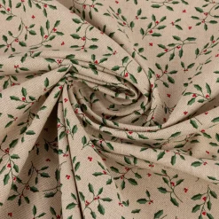 Kissenhülle Little Holly Branch Stechpalmenzweige im Leinenlook natur grün verschiedene Größen von SCHÖNER LEBEN.