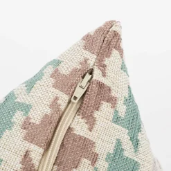 Kissenhülle Mira Hahnentritt beige rot türkis in versch. Größen oder Wunschmaß von SCHÖNER LEBEN.