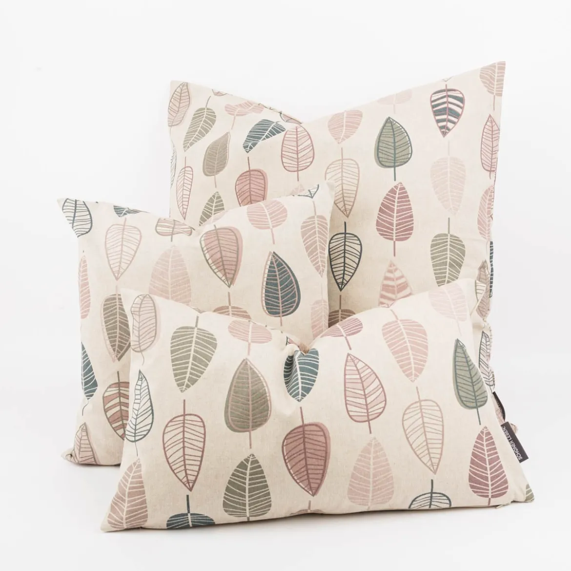 Kissenhülle Scandi Retro Leaves Blätter Leinenlook natur rosa in versch. Größen oder Wunschmaß von SCHÖNER LEBEN.