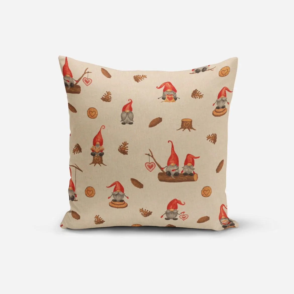 Kissenhülle Weihnachten Tomte Weihnachtswichtel Leinenlook natur rot braun verschiedene Größen von SCHÖNER LEBEN.