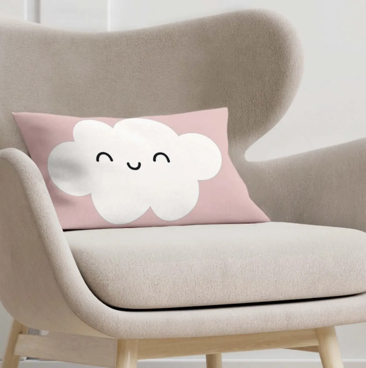 Kissenhülle Wolke mit lachendem Gesicht Kinderkissen aus Baumwolle rosa 30x50cm