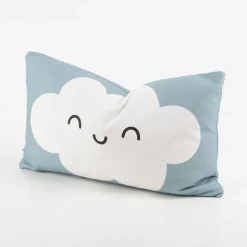 Kissenhülle Wolke mit Lachgesicht Kinderkissen aus Baumwolle blau 30x50cm