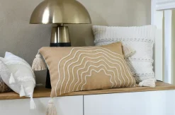 Kissen Jute Lurex mit Quasten gold beige 35x60cm