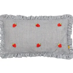 Kissen Les Fruites Streifen Rüschen Erdbeer-Stickerei creme rot 30x50cm