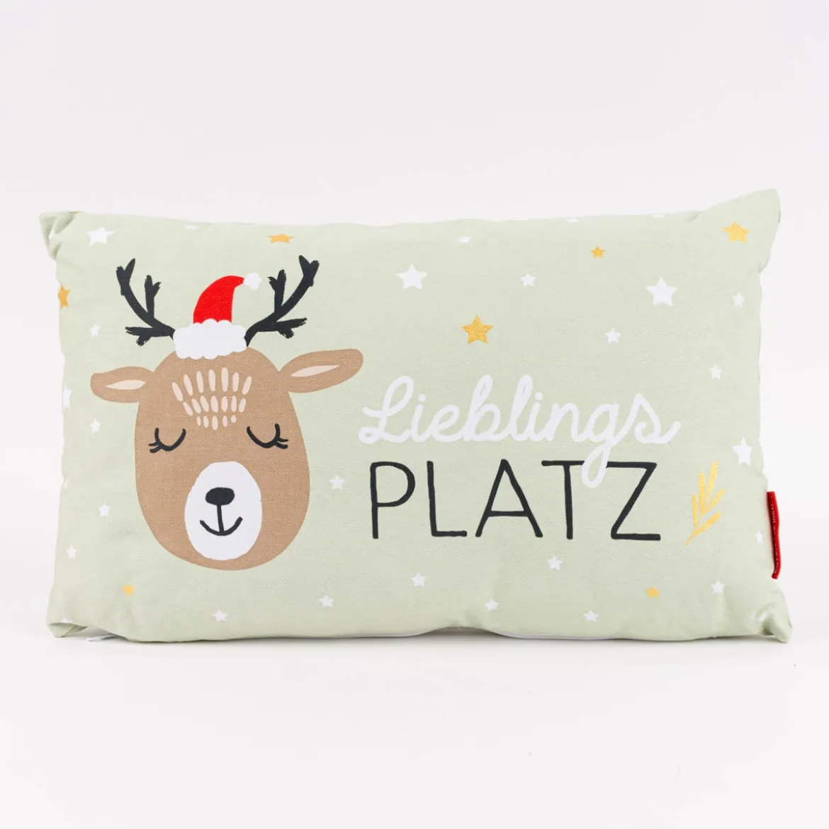 Kissen Lieblingsplatz Rentier Sterne hellgrün braun weiß gold 25x40cm von La Vida