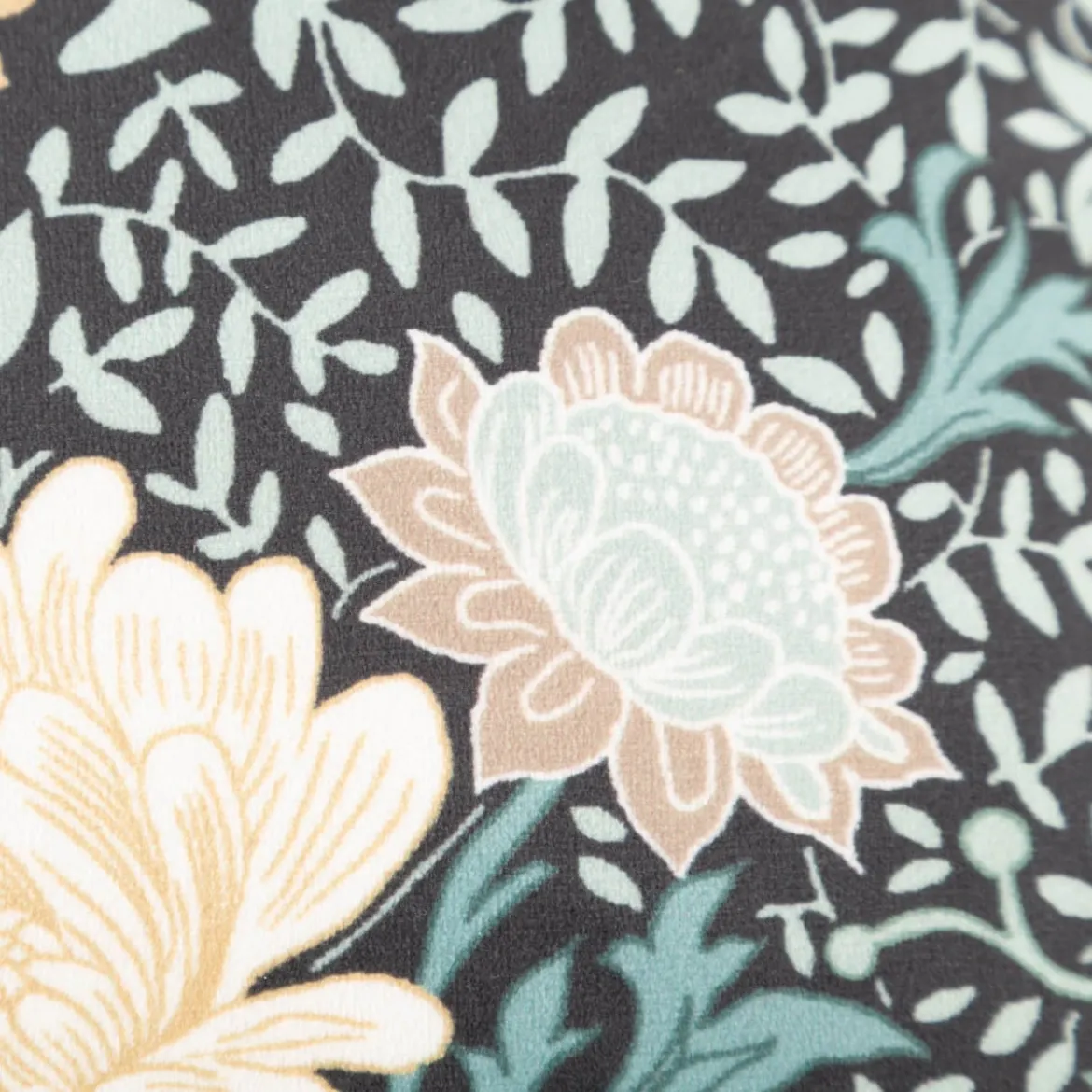 Kissen Madeleine aus Samt mit Kederumrandung Blumen schwarz türkisgrün 45x45cm