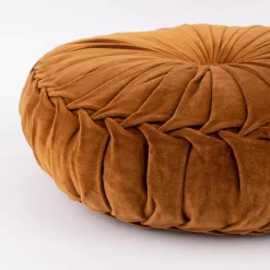 Kissen Samtkissen rund dunkles camel braun 60x12cm