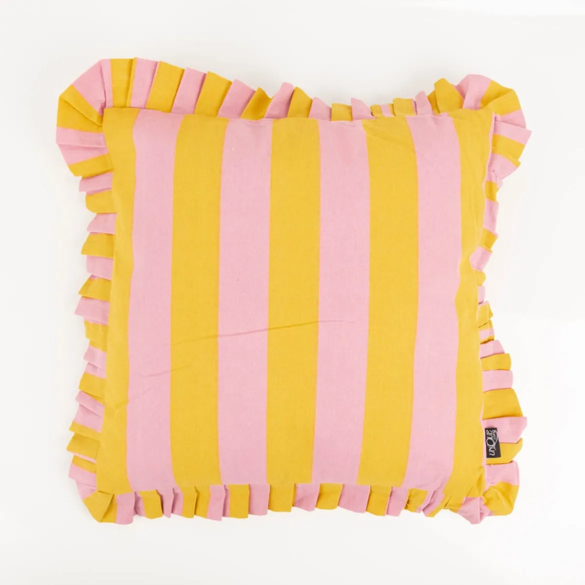 Kissen Summer Stripes mit Rüschenrand gelb rosa 45x45cm