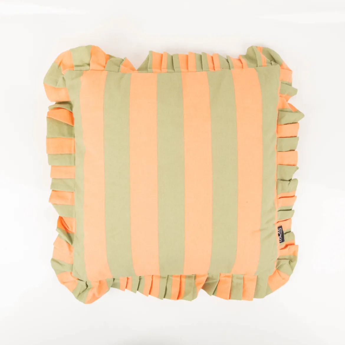 Kissen Summer Stripes mit Rüschenrand Baumwolle peach grün 45x45cm