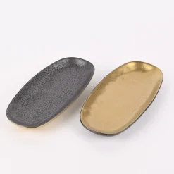 Kleiner Teller oval Glamour Porzellan goldfarbig schwarz 25x11,5cm versch. Varianten