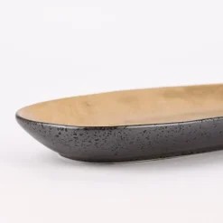 Kleiner Teller oval Glamour Porzellan goldfarbig schwarz 25x11,5cm versch. Varianten