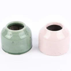 Kleine Vase rustikal einfarbig rosa Keramik 9x7cm