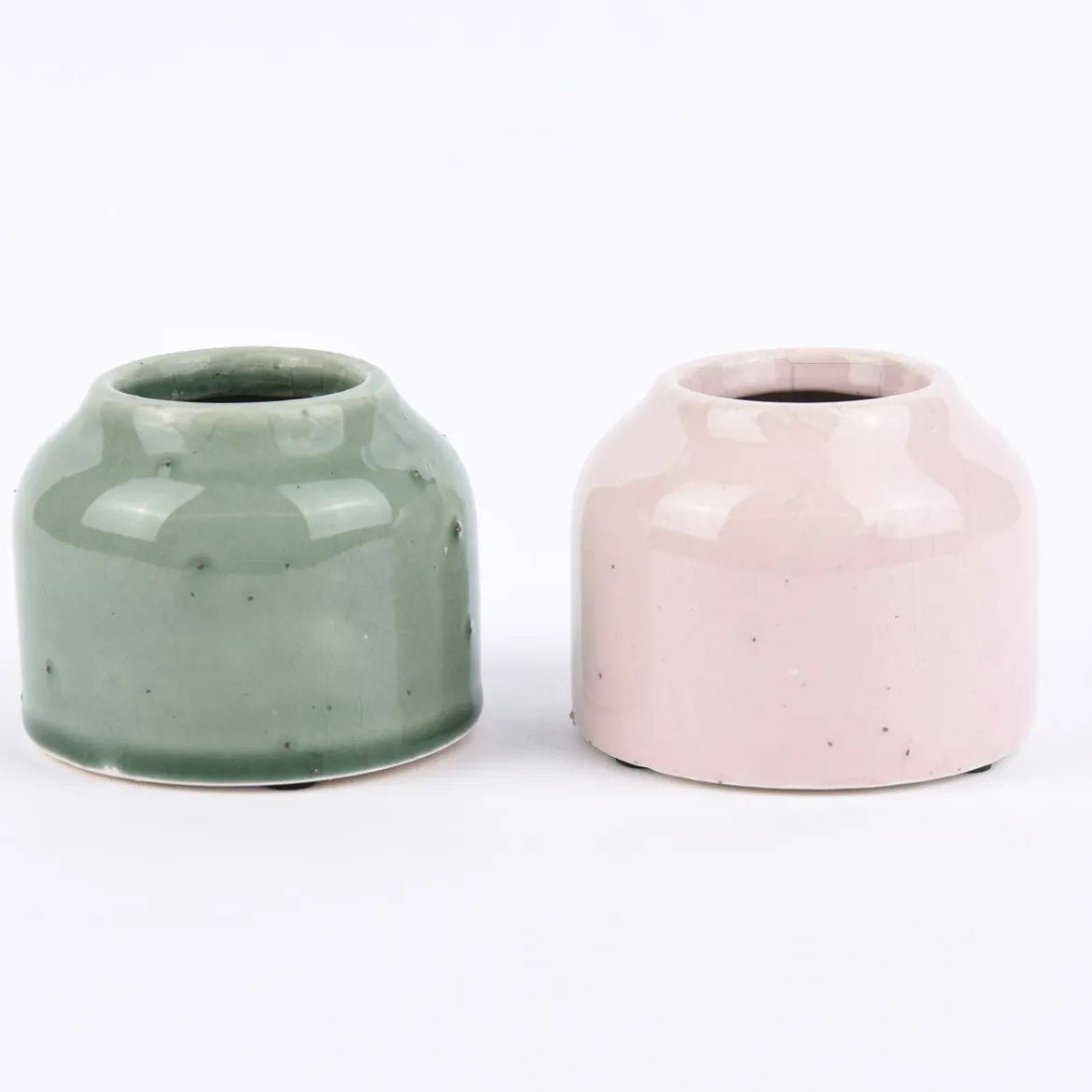 Kleine Vase rustikal einfarbig rosa Keramik 9x7cm