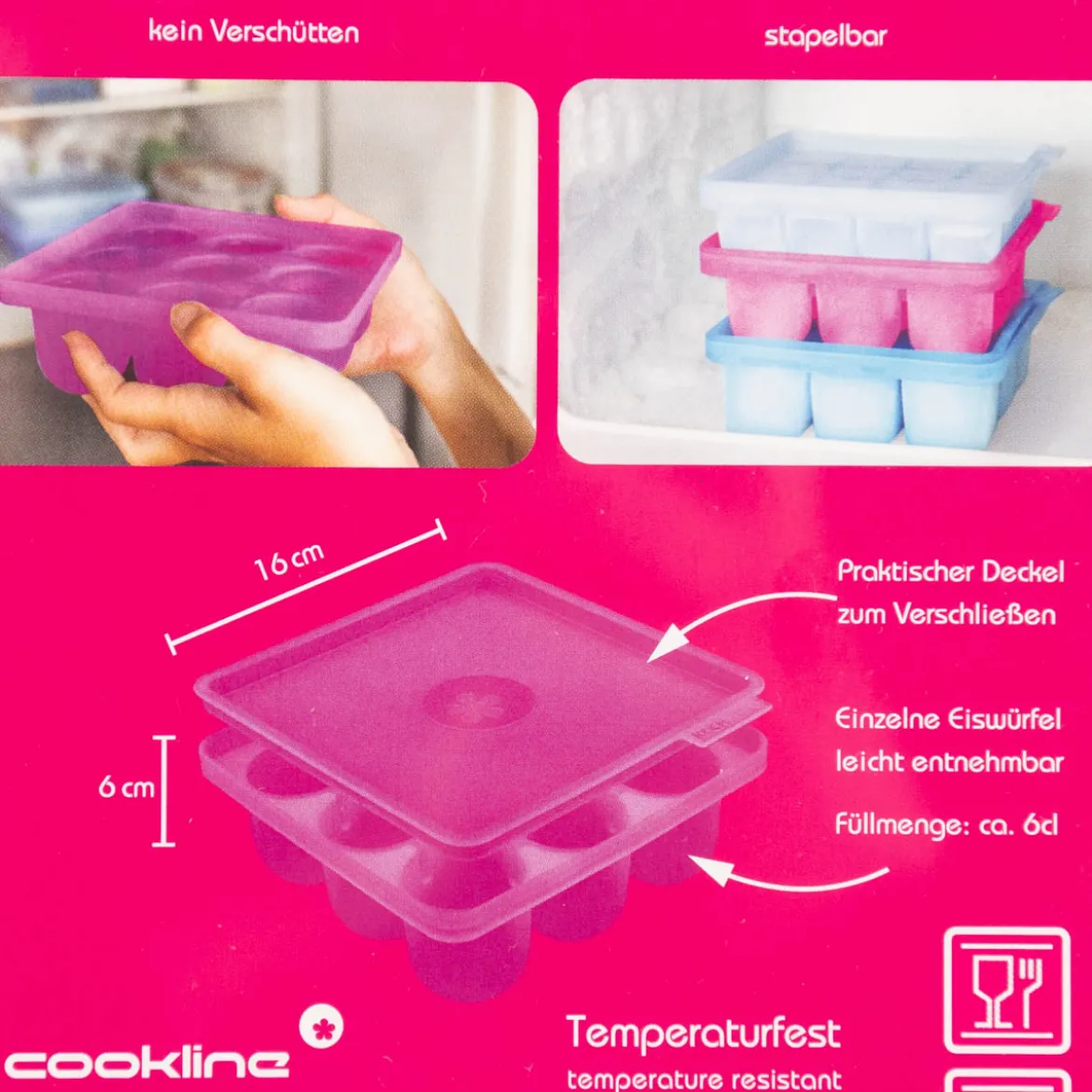 Kochblume Eiswürfelform Halbrund L Silikon mit Deckel pink 16x16x6cm
