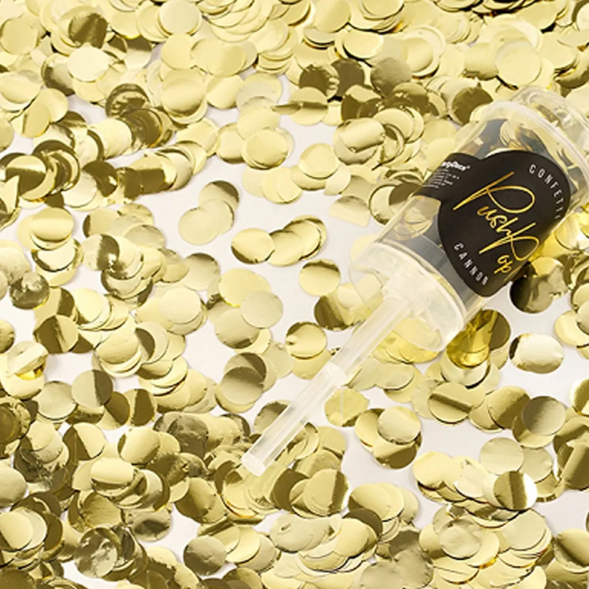 Konfetti Kanone Push Pop gold glänzend 1,5cm