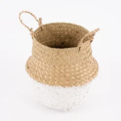 Korb aus Seegras mit Farbabsatz natur weiß 20x21,5cm