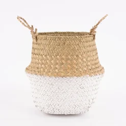 Korb aus Seegras mit Farbabsatz natur weiß 20x21,5cm