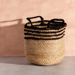 Korb geflochten mit Henkeln natur schwarz 28x20cm von Sass & Belle