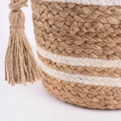 Korbset aus Jute und Baumwolle 3-teilig mit Henkeln und Quaste natur weiß 24x26cm