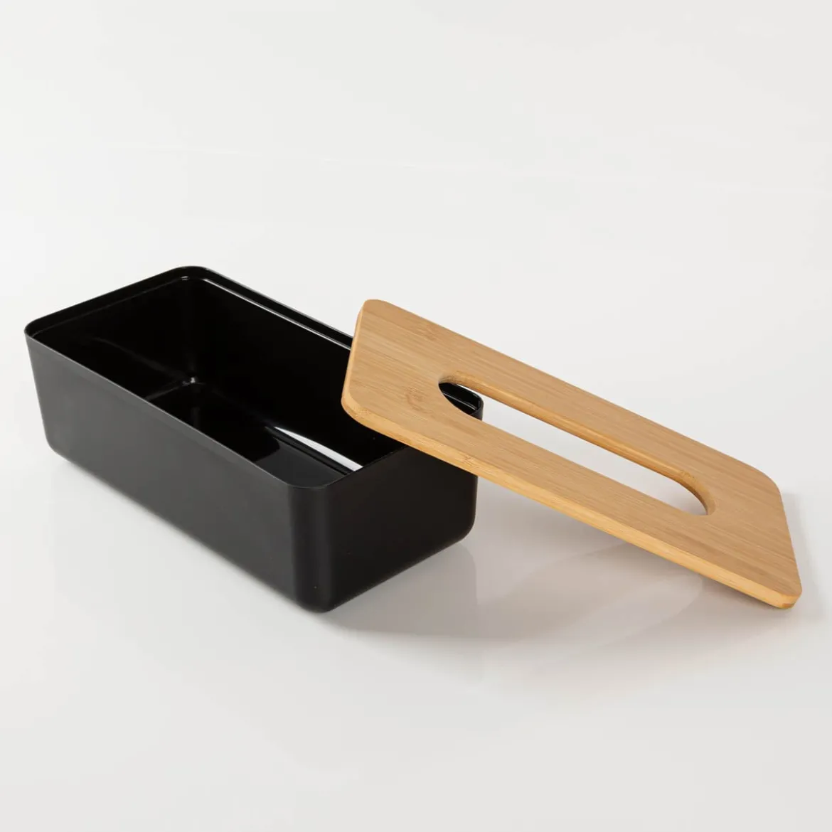 Kosmetiktücherbox mit Bambusdeckel schwarz natur 26x16x8,5cm