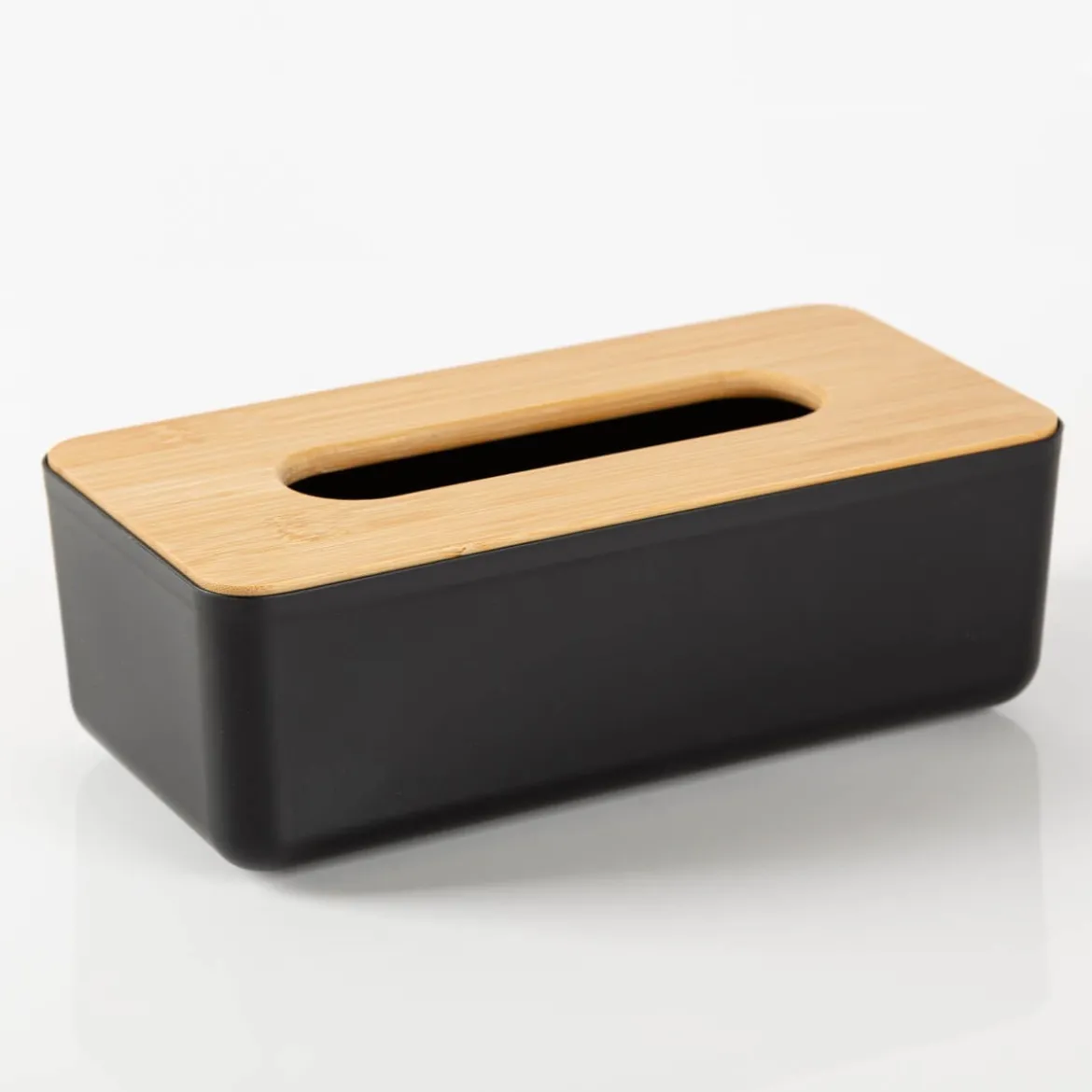 Kosmetiktücherbox mit Bambusdeckel schwarz natur 26x16x8,5cm