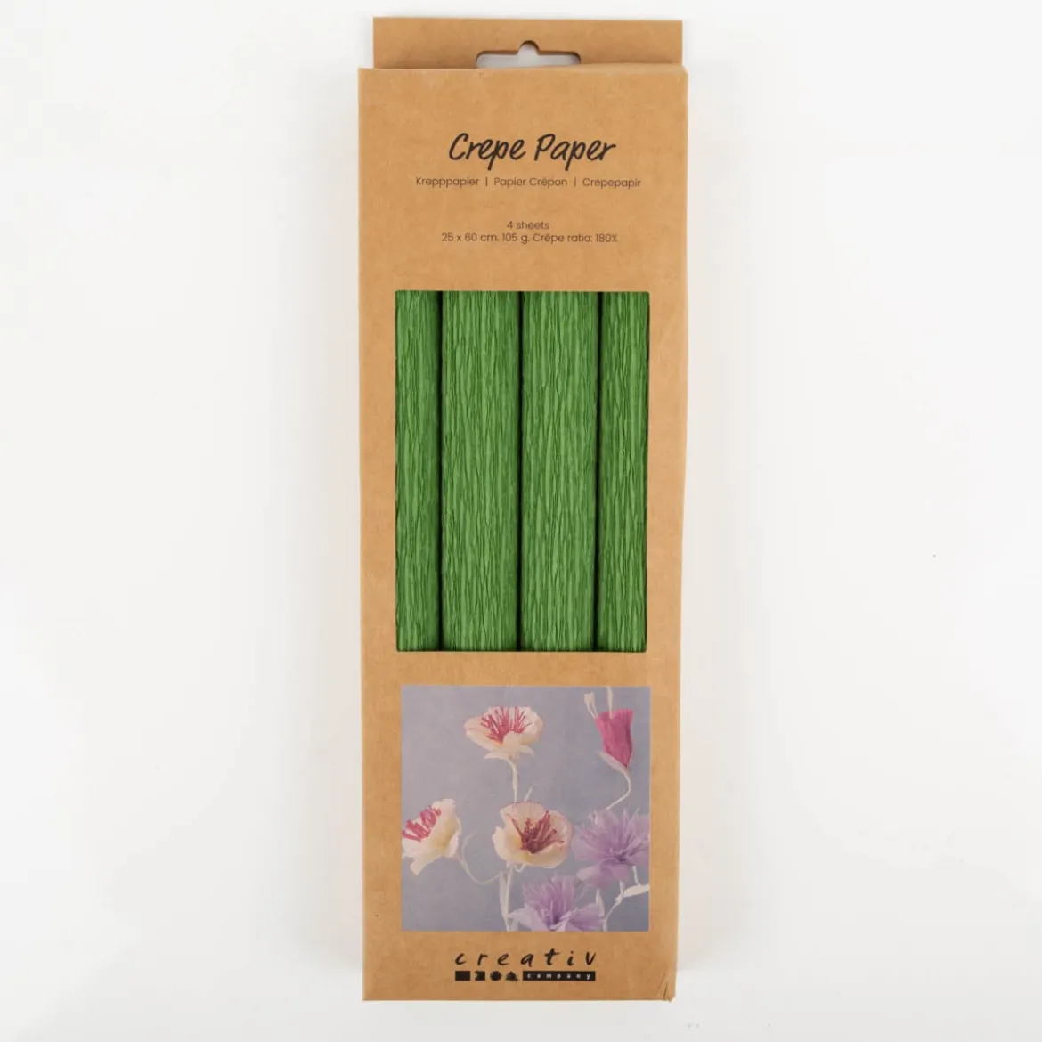 Krepppapier Grün 4 Bögen 25×60 cm, 180 % Krepp – ideal für Papierblumen | Creativ Company